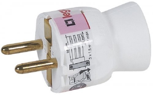 Вилка электрическая с заземлением прямая Legrand Helium 16А белый картинка 